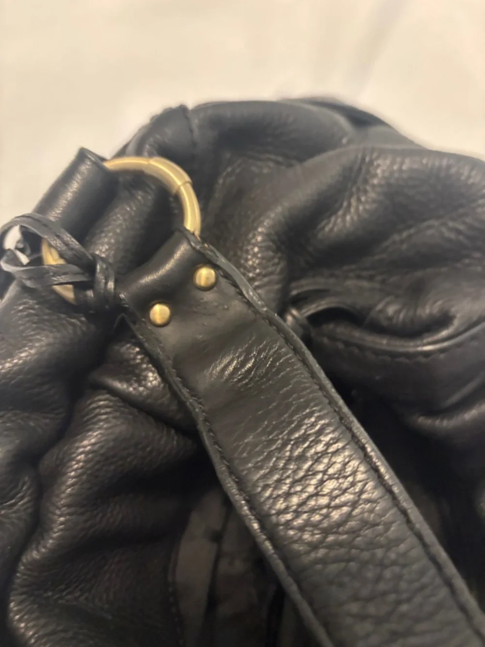 VTG Michael Kors Black Pebble Leather Shoulder Satchel w/Gold accents pockets - Picture 10 of 11